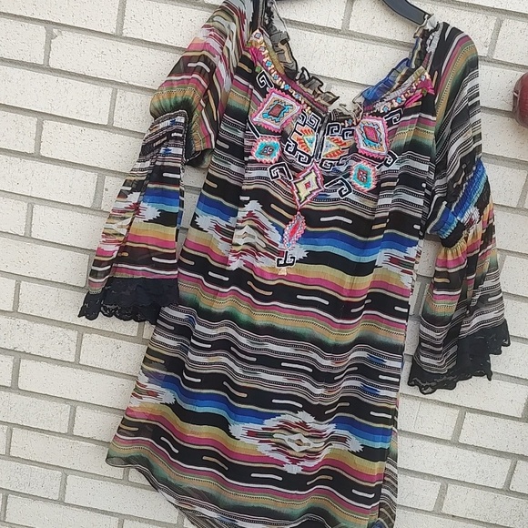 Boho Embroidered Off-Shoulder Top - Multicolor - Picture 2 of 10